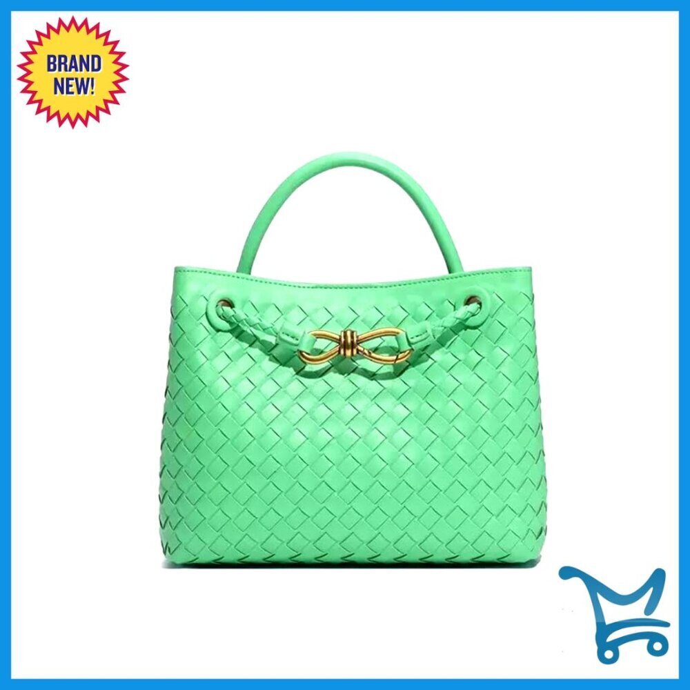 Woven Leather Tote Bag Adjustable Strap Top Handle Shoulder Purse